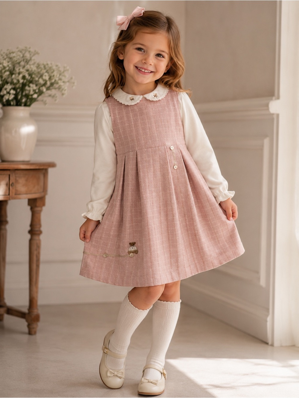 Tartine et Chocolat Paris Pink Teddy Bear Embroidered Dress